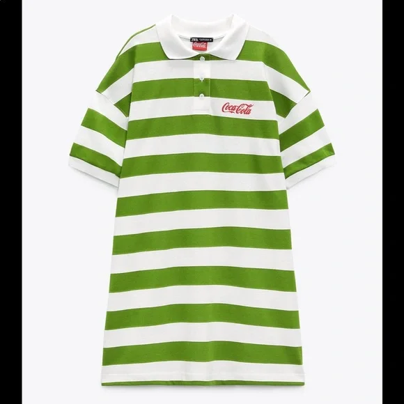 New Zara Coca Cola Striped Dress Green White - Picture 3 of 9